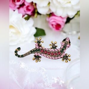 Elegant Pink and Green Lizard Brooch